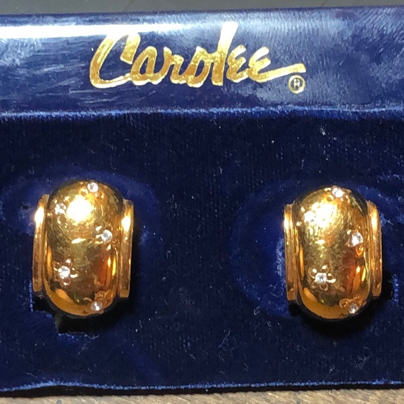 Carolee Gold Tone And Crystal Accents Clip On Earrings - Picture 3 of 9